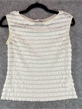 Joseph Ribkoff White Ruffled Sleeveless Shell